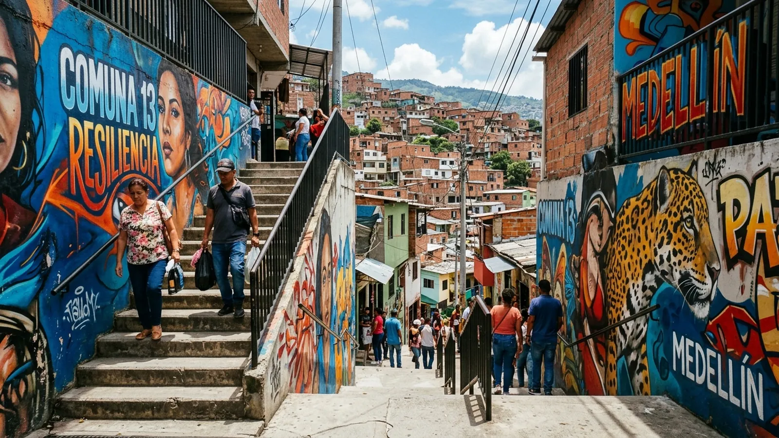 Comuna 13 graffiti staircase in Medellín